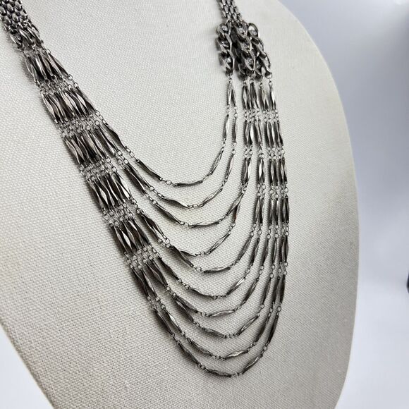 Industrial Metal Multi Strand Necklace Gunmetal Panther Chain & Bar Chain - Picture 2 of 9